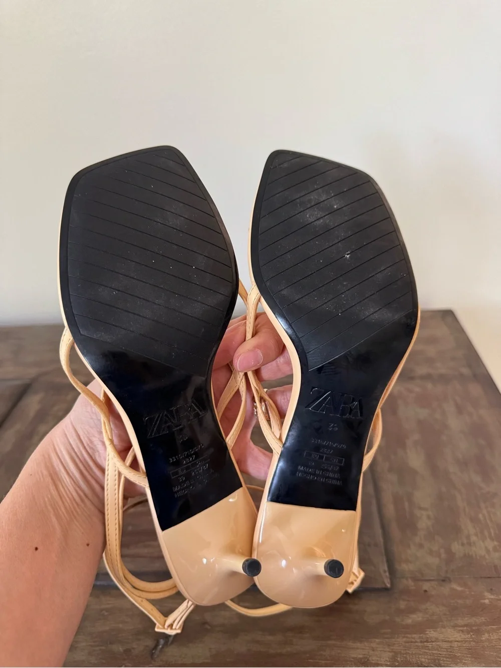 Zara kitten heel thong square toe sandals with ankle straps women’s size 8.5 - Picture 7 of 7